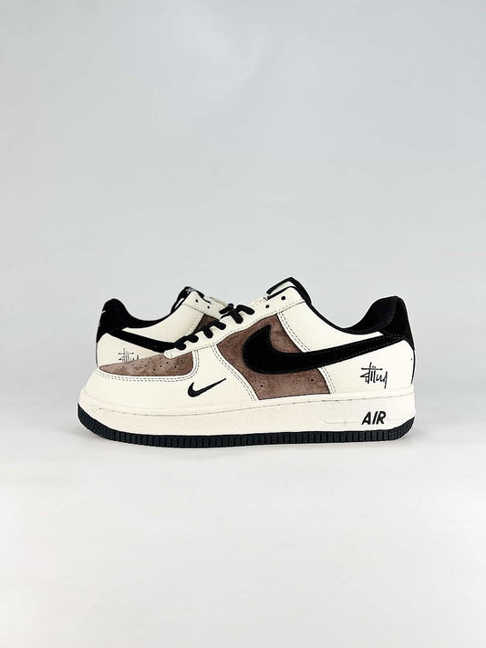 Stussy x Nike Air Force 1 Low Cream Brown Black Sneakers