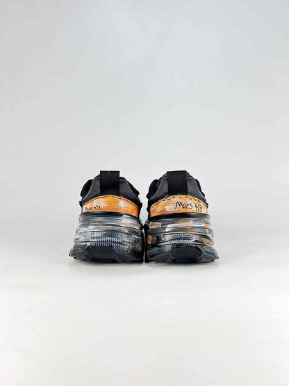 Nike V2K Run Black Metallic Silver Orange Chunky Sneakers