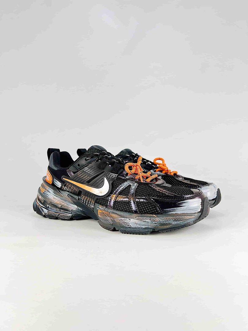 Nike V2K Run Black Metallic Silver Orange Chunky Sneakers