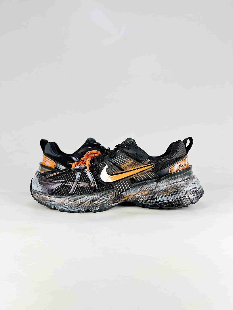 Nike V2K Run Black Metallic Silver Orange Chunky Sneakers