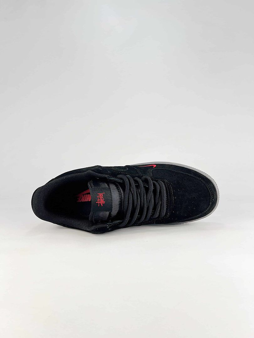 Stussy x Nike Air Force 1 Low Black Red Grey Sneakers