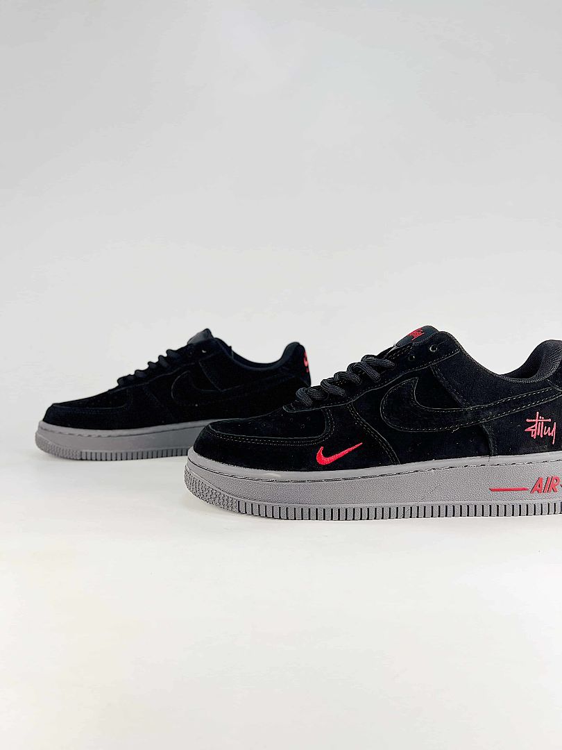 Stussy x Nike Air Force 1 Low Black Red Grey Sneakers