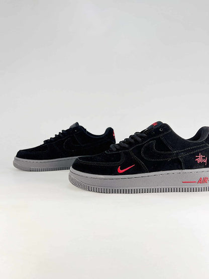 Stussy x Nike Air Force 1 Low Black Red Grey Sneakers