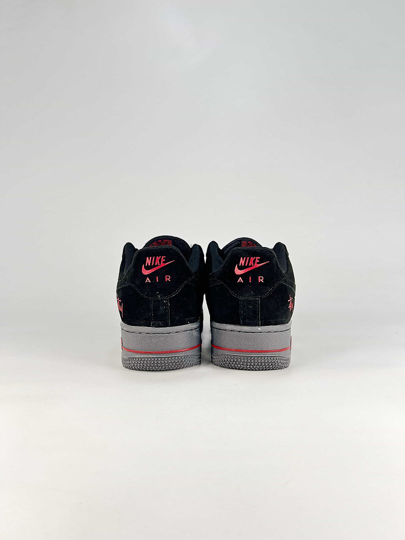 Stussy x Nike Air Force 1 Low Black Red Grey Sneakers