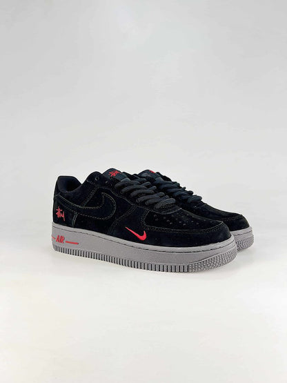 Stussy x Nike Air Force 1 Low Black Red Grey Sneakers