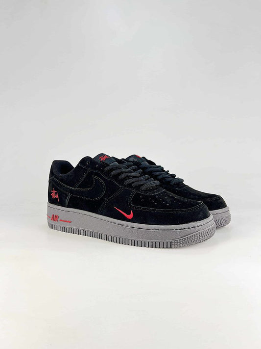 Stussy x Nike Air Force 1 Low Black Red Grey Sneakers