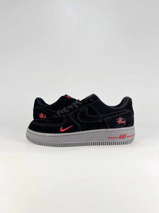 Stussy x Nike Air Force 1 Low Black Red Grey Sneakers